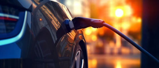 Close-up of charging an electric car at the charging station 