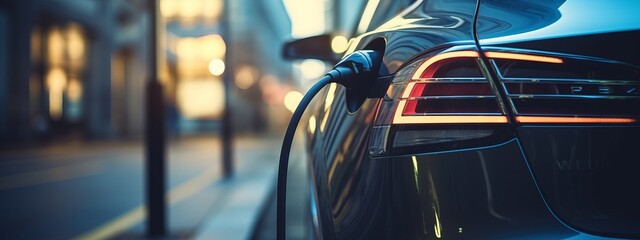 Close-up of charging an electric car at the charging station