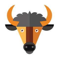 Head of wild bison. Muzzle of wild animal cartoon illustration. Wildlife and zoo concept. Sketchy geometric character, mascot. Colored flat vector isolated