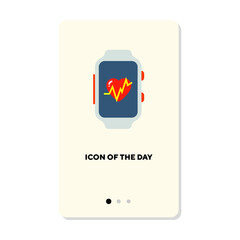 Smartwatches with heart rate tracker flat vector icon. Cartoon drawing of medical device for workout or training isolated vector illustration. Sport and health concept for web design and apps