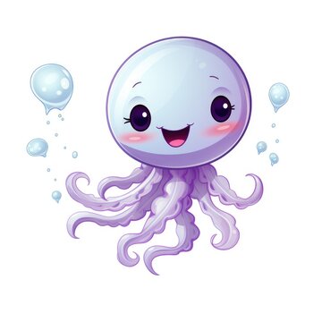 A cartoon octopus with bubbles floating around it. Digital image.