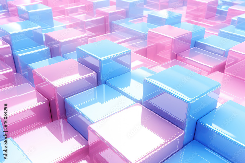 Poster bunch of pink and blue cubes arranged in room. this image can be used for various design projects.