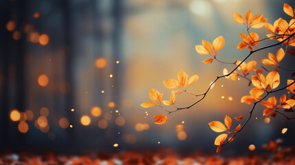 Autumn background with falling leaves. Ideal for copy space. Generative AI