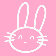 white rabbit simple line on pink background. vector illustration.