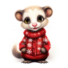 A cartoon ferret wearing a red sweater. Digital image.