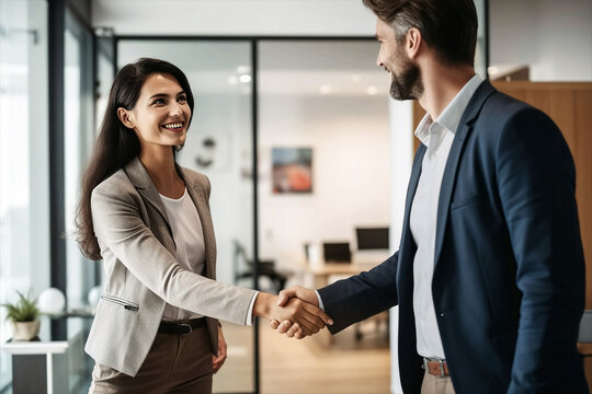 Businesswoman shaking hands in office