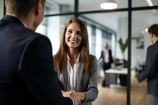 Businesswoman shaking hands in office