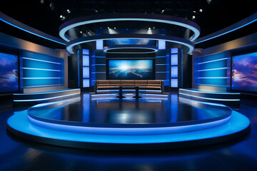 Cable TV News Studio Network Stage Set, Generative AI - obrazy, fototapety, plakaty
