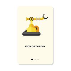 Robotic arm reaching for object vector icon. Electronic control machine working at factory vector illustration. Machinery, production, industrial technology concept for web design and apps