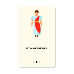 Ancient man from Roman Empire flat vector icon. Antique emperor in tunic and wreath vector illustration. Culture, history, mythology concept for web design and apps