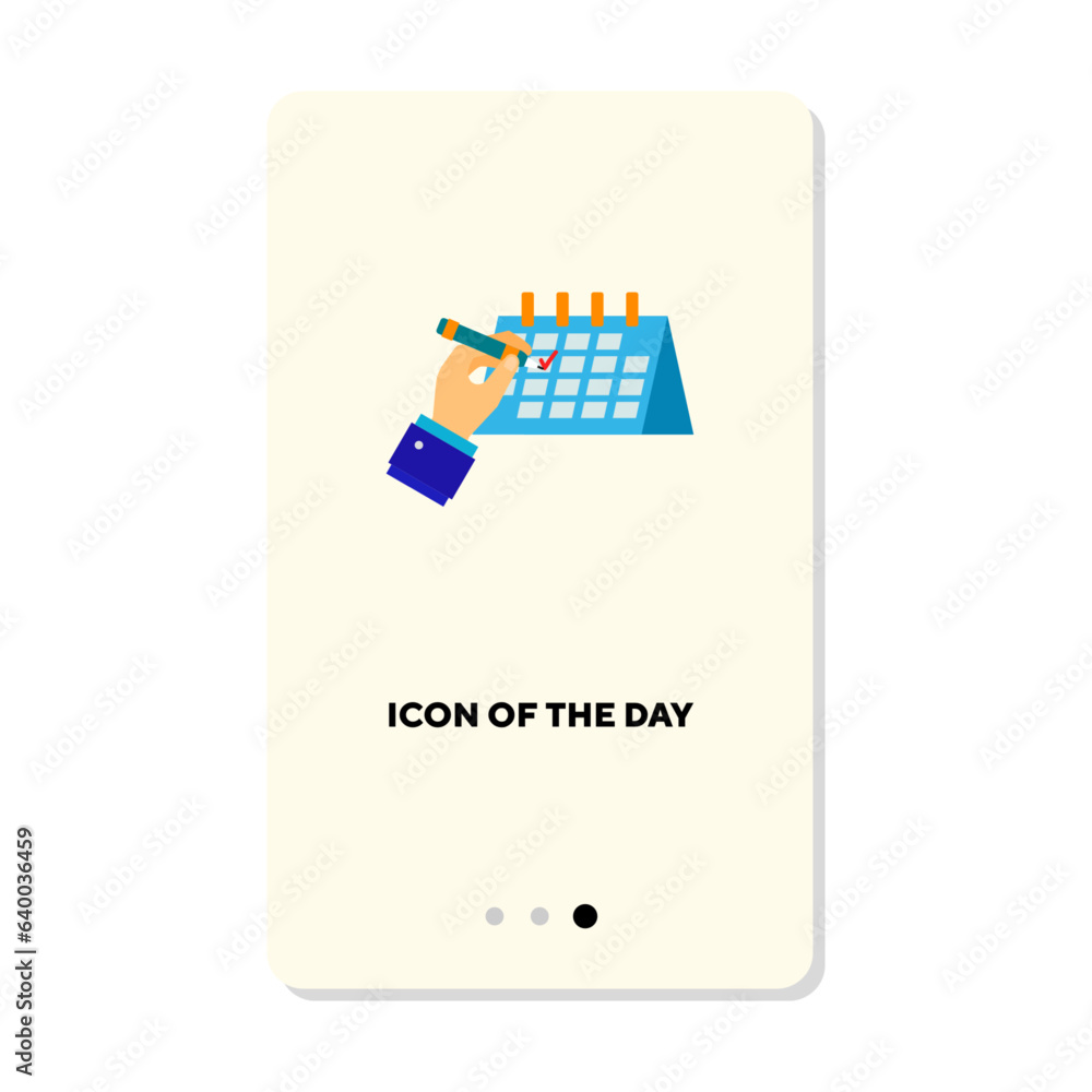 Aufkleber hand marking date in calendar flat vector icon. accountant reporting date, keeping to schedule isola