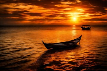 A boat on the sea under the sunset