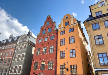 Cityscape with beautiful bright houses in Stockholm, Sweden.