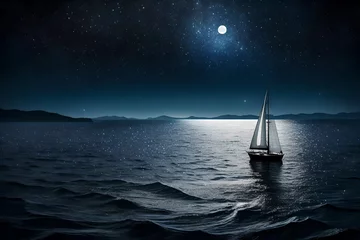 sailboat in the sea with night view under the moon Created with generative AI © rai stone