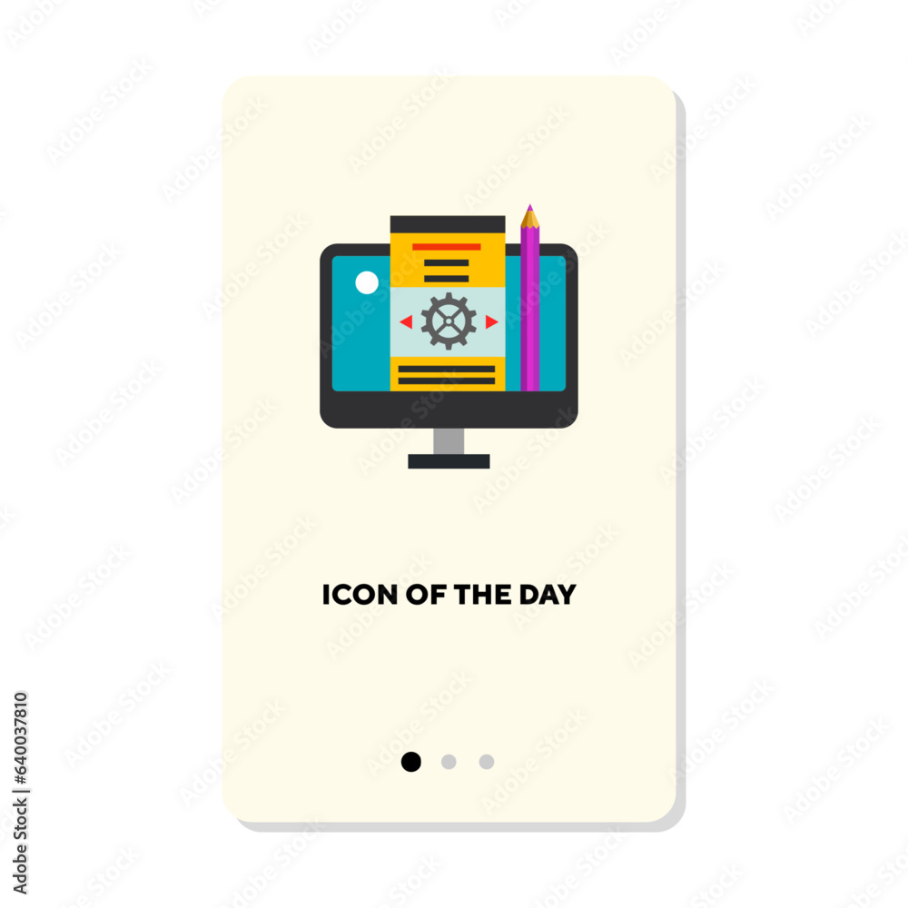Poster work with computer flat icon. laptop monitor isolated. license agreement, guide, software concept. v