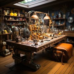 a work bench with a variety of tools on it