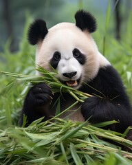 Giant panda (ailuropoda melanoleuca) eating bamboo