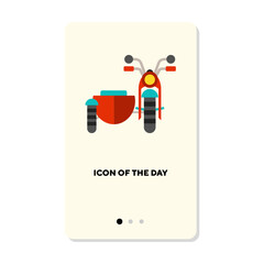 Retro motorcycle with sidecar flat vector icon. Front view of riding bike and professional racing vector illustration. Transport and speed concept for web design and apps