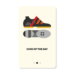 Casual sneakers for men flat vector icon. Cartoon drawing of footwear loafers isolated vector illustration. Fashion, lifestyle, accessory concept for web design and apps