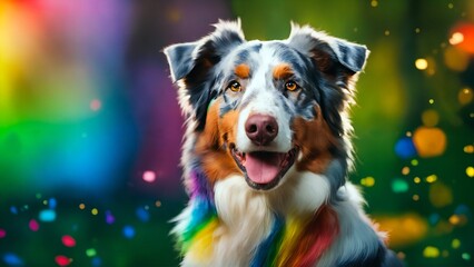 Portrait of a beautiful australian shepherd dog on a colorful background