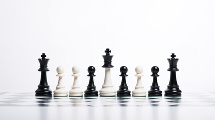 chess pieces on a chessboard on white background