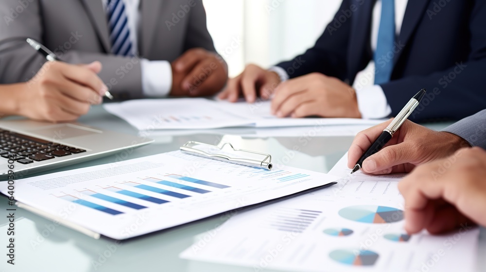 Aufkleber business team analyzing income charts and graphs with modern laptop computer. close up.business anal