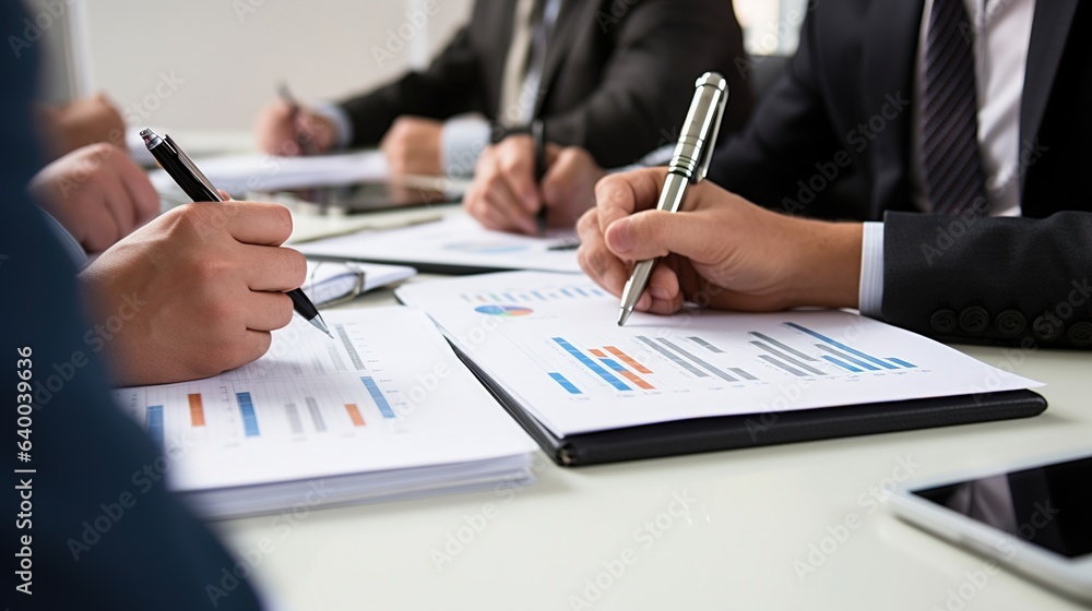 Poster business team analyzing income charts and graphs with modern laptop computer. close up.business anal