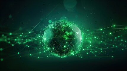 Global Network: A vibrant, green, and abstract globe, radiating with energy and connected by a shimmering network of lines, representing a dynamic and interconnected world.  