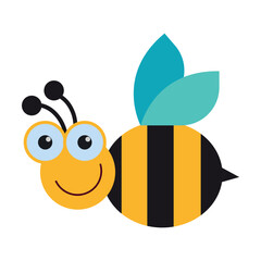 Striped black and yellow bee. Cute wild animal cartoon illustration. Insects and wildlife concept. Colored flat vector isolated on white background