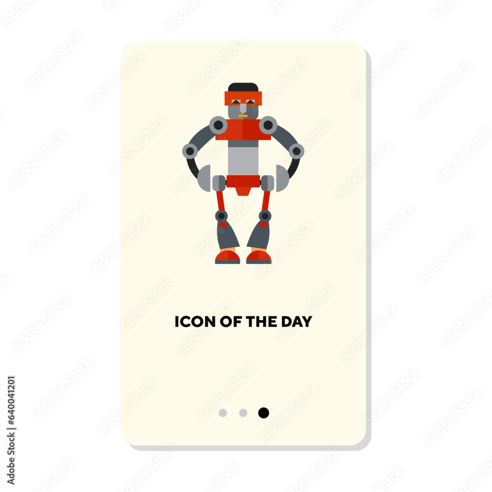 Poster funny robot assistant ready to help flat vector icon. artificial intelligence cyborg character for g