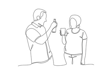 Continuous one line drawing Concept of Neighbors sharing things and helping each other. Doodle vector illustration.