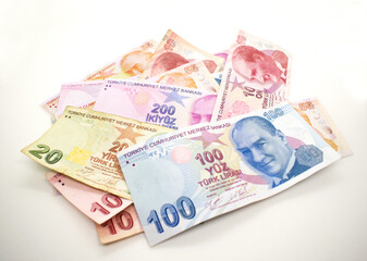 Obraz na płótnie Canvas Turkey money - Turkish Lira Banknotes Turkish banknotes, 10, 20, 50, 100, 200 Turkish Lira