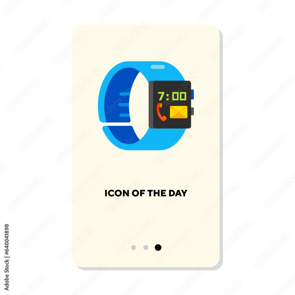 Poster smartwatch with time and call button flat icon. vertical sign or vector illustration of digital watc