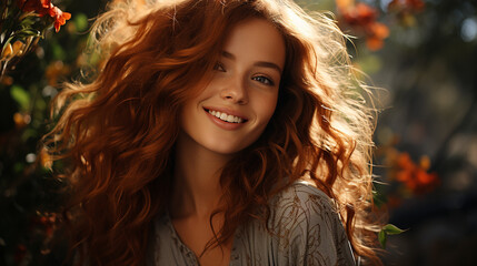 Fototapeta premium Happy young woman in beautiful autumn scenery