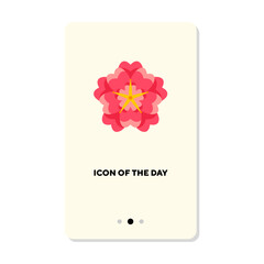 Pink flower from cherry blossom tree flat icon. Vertical sign or vector illustration of Japanese sakura tree element. Japanese culture, nature, spring or summer concept for web design and apps