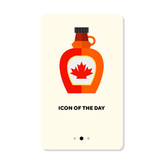 Orange bottle of maple syrup flat icon. Vertical sign or vector illustration of tube of tasty sauce for dish or meal element. Food, cooking concept for menu, web design and apps
