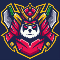 Samurai Panda for esport and sport mascot logo isolated on dark background