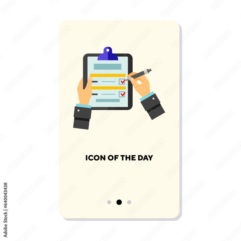 Poster hand of businessman signing contract flat icon. vertical sign or vector illustration of appendix, pa