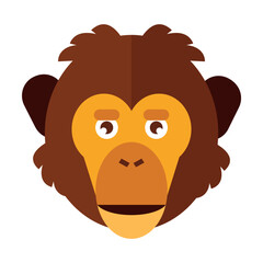 Head of curious chimpanzee. Muzzle of wild animal cartoon illustration. Wildlife and zoo concept. Sketchy geometric character, mascot. Colored flat vector isolated