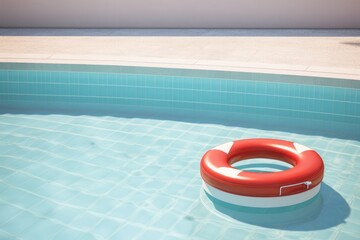 Fototapeta na wymiar inflatable red ring in the pool