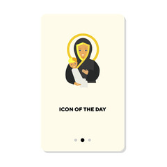 Madonna and child portrait flat vector icon. Religious mother in glory holding baby isolated vector illustration. Christianity and religion concept for web design and apps