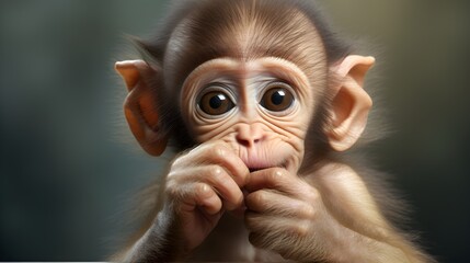 cute baby monkey keeps watching with eyes wide open, AI generated