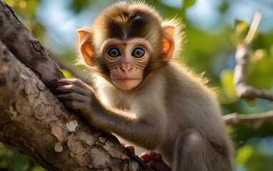 cute baby monkey keeps watching with eyes wide open, AI generated