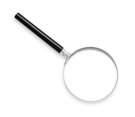 Magnifying glass with handle isolated on white, top view