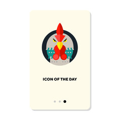 Angry rooster head in circle flat vector icon. Wild cock or turkey or domestic bird with beak isolated vector illustration. Wildlife and nature concept for web design and apps