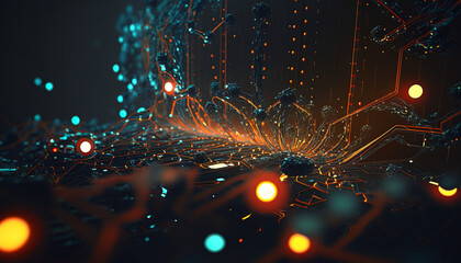 Background - Dark Cyber Texture with Smart Fiber Cables - ai generated