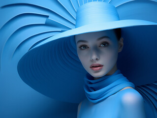 fantasy lady in a blue hat on a blue background