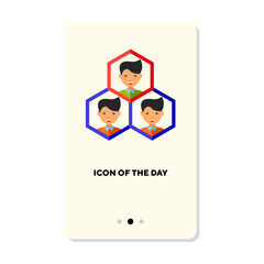 Businessmen in hexagons or in focus flat icon. Vertical sign or vector illustration of quality management or target audience element. Business, management, recruitment concept for web design and apps