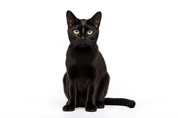 Black cat sitting isolated on a white background
