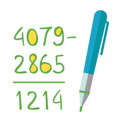 Example of subtracting into column. Maths and arithmetics cartoon illustration. Education concept. Colored flat vector isolated on white background